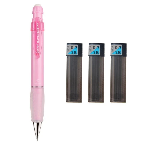 Serve Deep Mekanik Kurşun Kalem Pastel Renk 0.7 mm Şeker Pembe + Tombow 0.7 mm 2b Uç 3 Adet ürün görseli 1