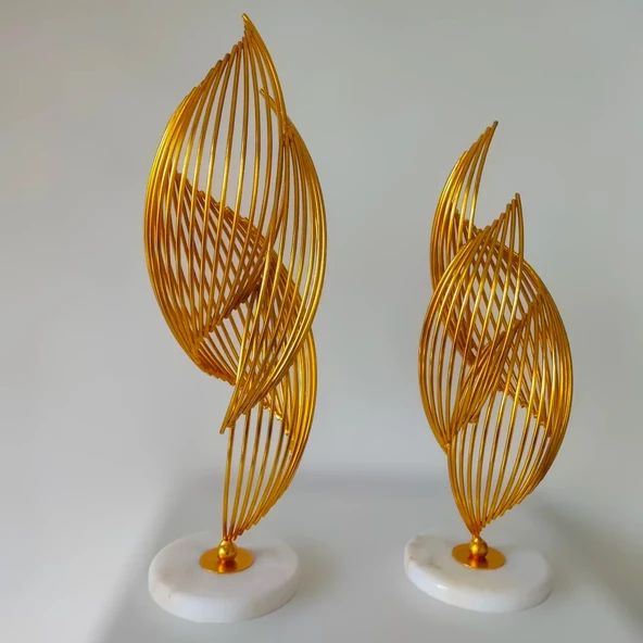 Gold 2 Li Set Helezyon Spiral Dekoratif Ürün Mermer Tabakalı Şık Görünümlü ürün görseli 1