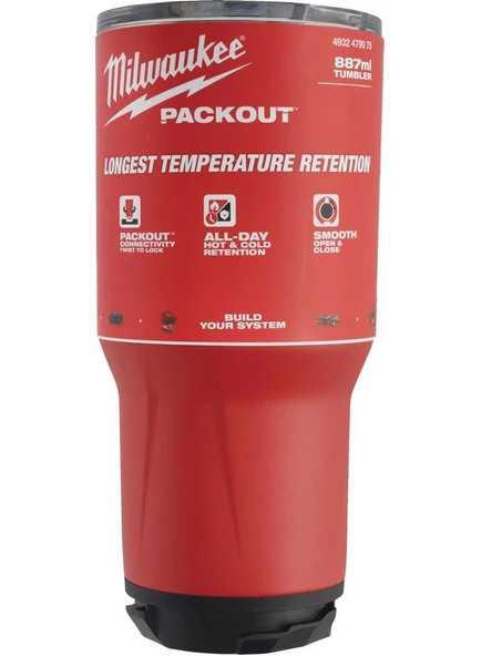 Milwaukee Packout Kırmızı Matara Bardak 887ml - Resim 2