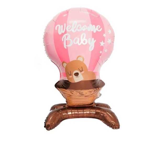 Ayaklı Welcome Baby Pembe Folyo Balon 90x55 cm ürün görseli 1