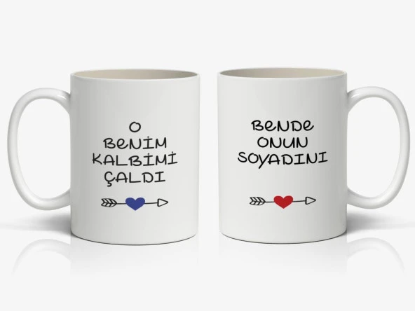 O benim Kalbimi Çaldı Bende Onun Soyadını Baskılı 2li Kupa Bardak Kahve Kupa Bardak ürün görseli 1