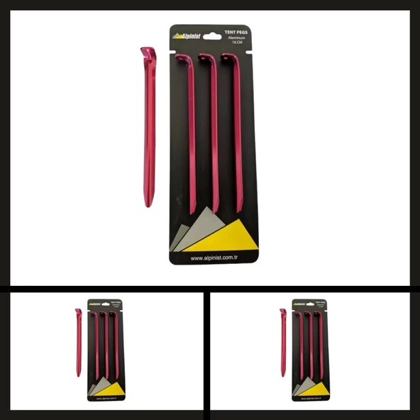 Uyguna-Yakala 16 Cm Kırmızı 4 Adet Alpinist Alüminyum 6061 Çadır Kazığı-DIR.091 ürün görseli 1