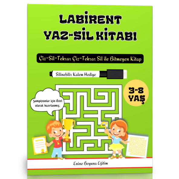 3-8 Yaş Çocuklar İçin Labirent YAZ-SİL Kitabı (Kalem Hediyeli) ürün görseli 1