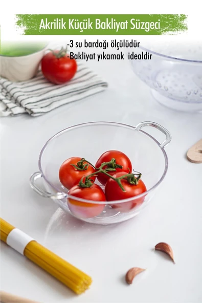 Akrilik Şeffaf Mini Pirinç Süzgeçi & Bakliyat Süzgeçi (3 Su Bardağı Ölçülü) ürün görseli 1
