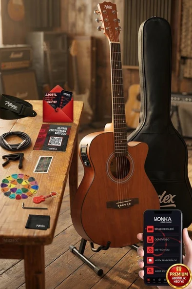 Midex Phx-188ST Ekolayzerli Elektro Akustik Gitar 4/4 Gerçek Ağaç (Stand Askı Capo) ürün görseli 1