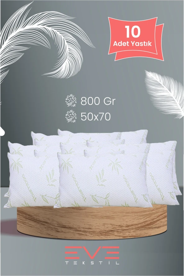 Eve Tekstil Eve 10 Adet Bamboo Kılıflı Silikon Elyaf Yastık 50cm X 70 Cm 800 Gr ürün görseli 1