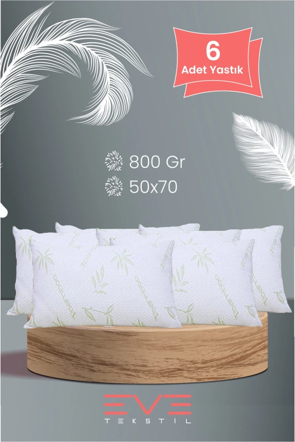 Eve Tekstil Eve 6 Adet Bamboo Kılıflı Silikon Elyaf Yastık 50cm X 70 Cm 800 Gr ürün görseli 1