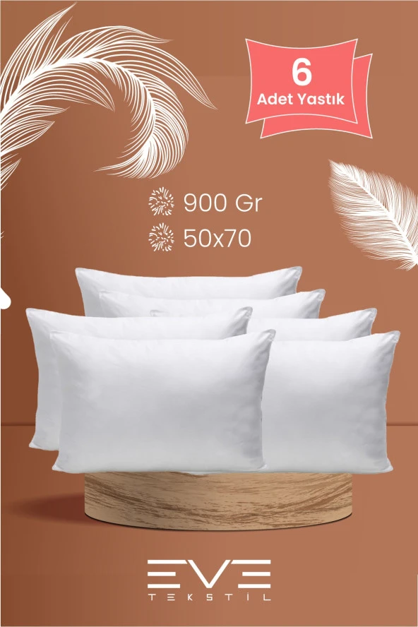 Eve Tekstil 6 Adet Pollycotton Kılıflı Silikon Yastık 50 x 70 cm 900 gr ürün görseli 1