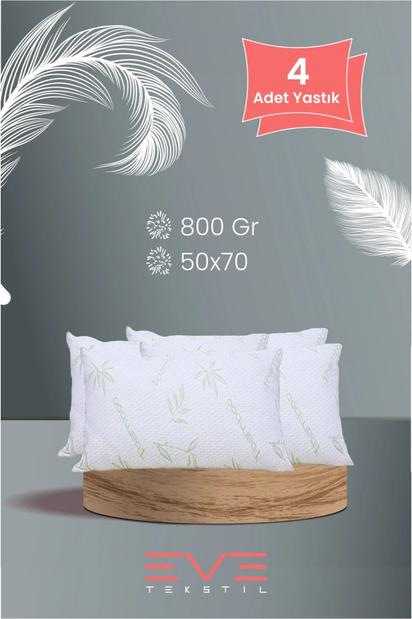 Eve Tekstil Eve 4 Adet Bamboo Kılıflı Silikon Elyaf Yastık 50cm X 70 Cm 800 gr ürün görseli 1