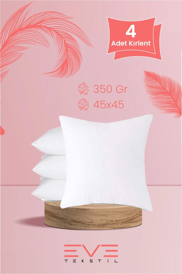 Eve Tekstil 4 Adet Silikon Elyaf Dolgulu Kare Kırlent Iç Yastığı 350 gr ürün görseli 1