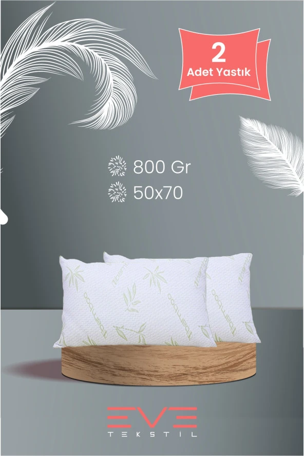 Eve Tekstil Eve 2 Adet Bamboo Kılıflı Silikon Elyaf Yastık 50cm X 70 Cm 800 gr ürün görseli 1