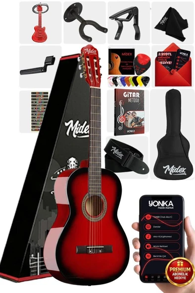 Midex CG-36RD-PAK Kaliteli 36 İnç 3/4 Juniur Çocuk Gitarı 8-12 Yaş Arası (Çanta Capo Askı Nota Sticker Pena Metod) ürün görseli 1