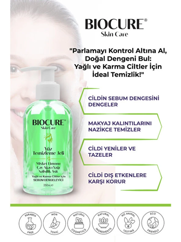 Biocure Yüz Temizleme Jeli Karma ve Yağlı Ciltler Için Derinlemesine Temizleyici Salisilik Asit 250ML ürün görseli 1