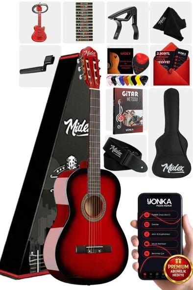 Midex CG-36RD Kaliteli 36 İnç 3/4 Juniur Çocuk Gitarı 8-12 Yaş Arası (Çanta Askı Capo Nota Sticker Pena Metod) ürün görseli 1