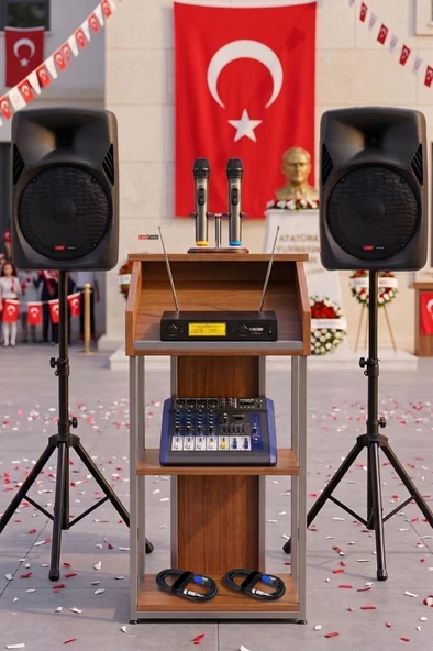 Lastvoice School Paket-1 Okul Tören Ses Sistemi Full Set (Hoparlör Anfi Mikrofon Stand) ürün görseli 1