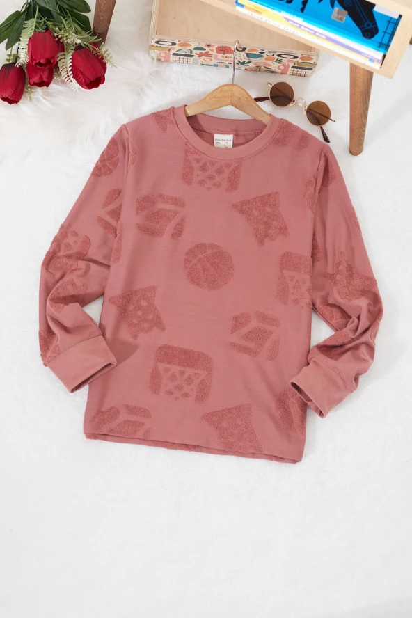 Bordo Nakış Desenli Erkek Çocuk Sweatshirt 17342 ürün görseli 1