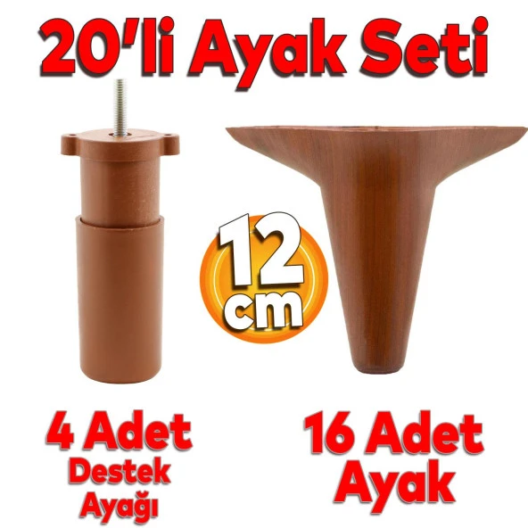 Aspen Mobilya Ayağı 20li Set Robot Süpürge İçin Koltuk Kanepe Destek 12 cm Kahverengi Baza Ayak ürün görseli 1
