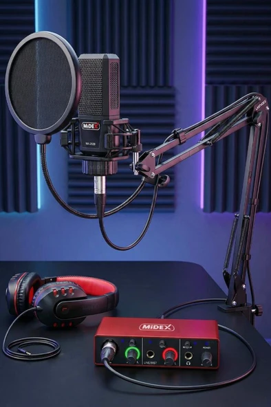 Midex MX-2020 Mikrofon + GLX-500 Ses Kartı + RS-30 Stereo Kulaklık Seti ürün görseli 1