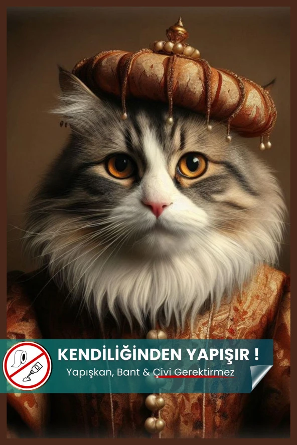 Soylu Tüylü Kedi Poster, Premium Baskı Poster, Gri Kedi, Statik Akıllı Kağıt (Yapay Zeka Tasarım) ürün görseli 1