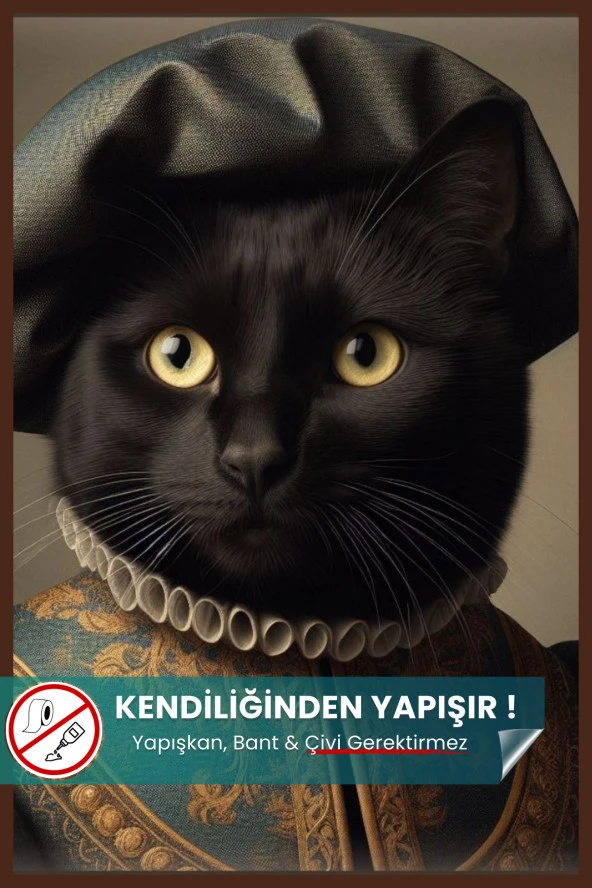 Soylu Kara Kedi Poster, Premium Baskı Poster, Siyah Kedi, Statik Akıllı Kağıt (Yapay Zeka Tasarım) ürün görseli 1