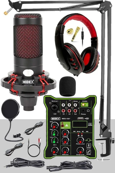 Midex CXN-30 Functional Paket-3 Stüdyo Mikrofon Ses Kartlı Mikser Kulaklık Stand ürün görseli 1