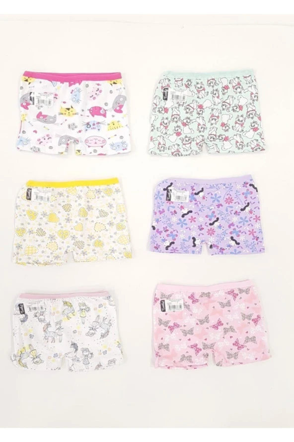 Kız Çocuk 6lı Renkli Desenli Boxer - Resim 3