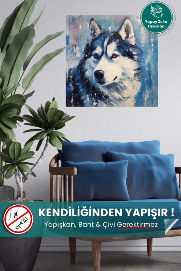 Sibirya Kurdu Portresi - Yüksek Çözünürlük Yapışkansız Tutunan Akıllı Kağıt Yağlı Boya Poster ürün görseli 1