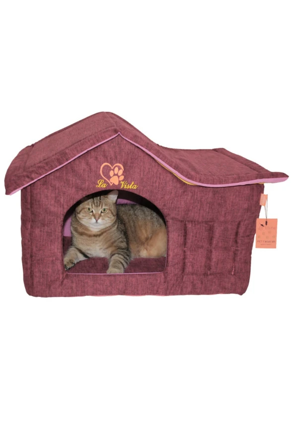 Pet Çatılı Iç Mekan Kedi&köpek Evi Pembe ürün görseli 1