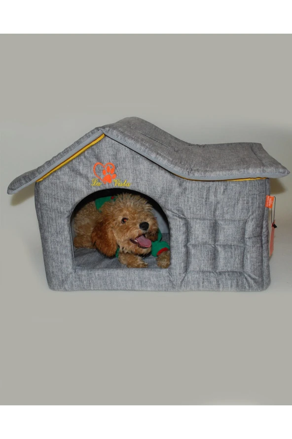 Pet Çatılı Iç Mekan Kedi&köpek Evi Gri ürün görseli 1
