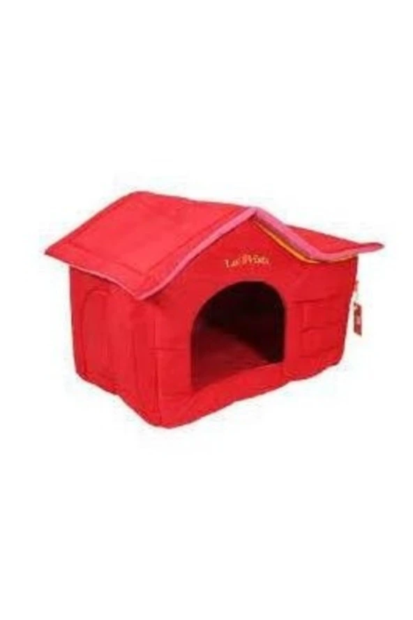 Çatılı Kedi Ve Köpek Evi Kırmızı Kadife Iç Mekan ürün görseli 1