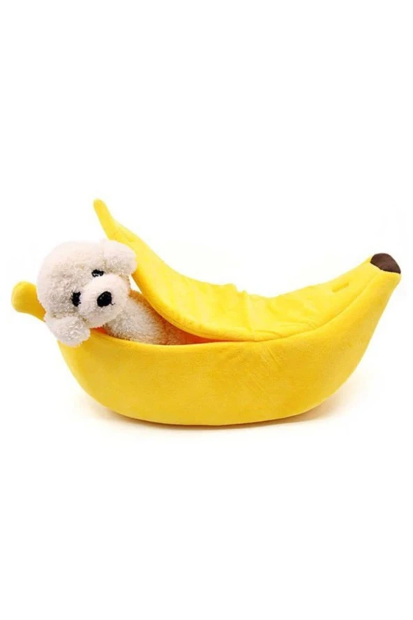 Küçük Irk Köpek Ve Kedi Kumaş Sarı Muz Yatak 85x35x25 Cm ürün görseli 1