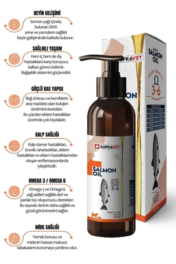 Supravet Salmon Oil Cats And Dogs 200 ml Doğal Kedi Köpek Norveç Somon Yağı ürün görseli 1