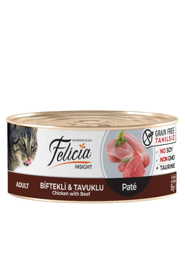Felicia Tahılsız 85 gr Biftekli Tavuklu Kıyılmış . Yaş Kedi Maması 24 ürün görseli 1