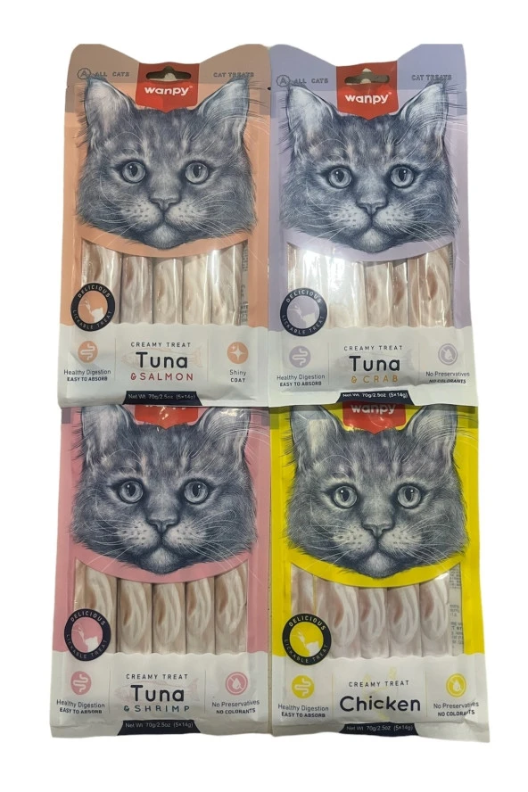 Creamy Treat Puding Kedi Ödül Maması Sıvı Kedi Ödülü Karışık 4paket ürün görseli 1