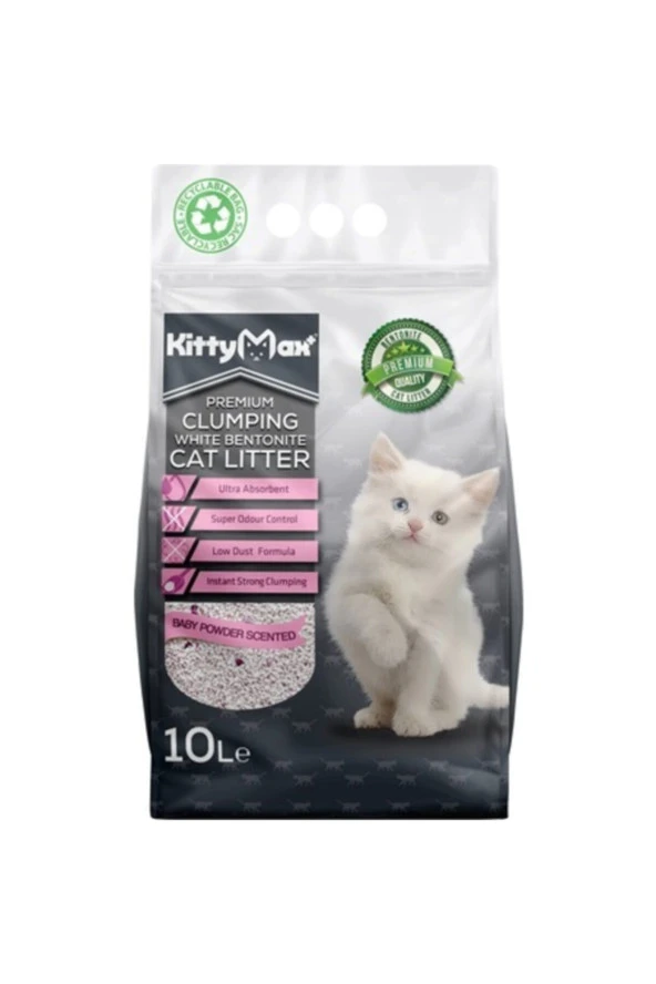 Kitty Max Bebek Pudrası Kokulu Bentonit Kedi Kumu 10lt Ince Taneli ürün görseli 1