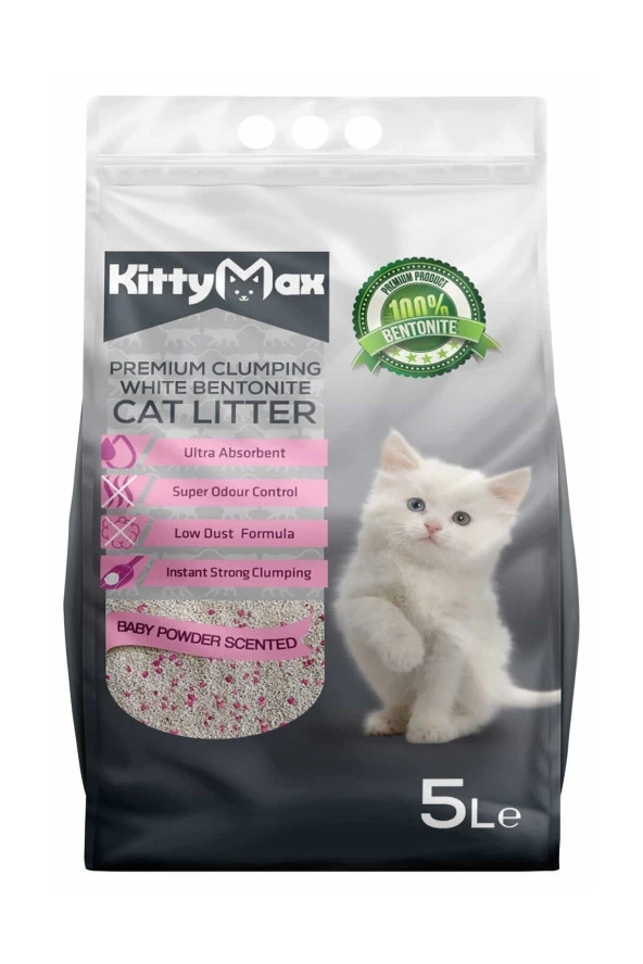 Kitty Max Bebek Pudrası Kokulu Bentonit Kedi Kumu 5 Lt ürün görseli 1