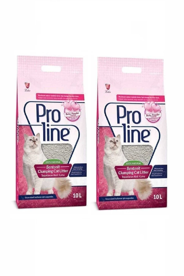 Pro Line Proline Bebek Pudrası Kokulu Ince Tane Topaklanan Kedi Kumu 10 Lt X 2 Adet ürün görseli 1