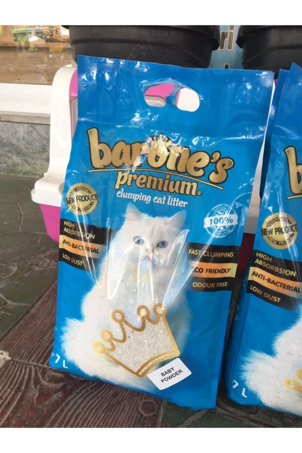 Barone's 7 Litre Topaklaşan Kedi Kumu Kalın Taneli Bebek Pudra Kokulu ürün görseli 1