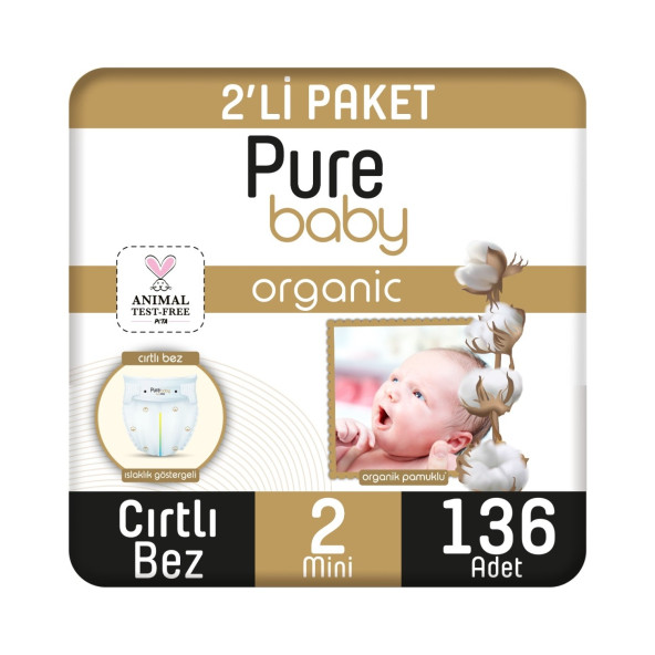Pure Baby 2 Numara Mini 136'lı Bebek Bezi ürün görseli 1