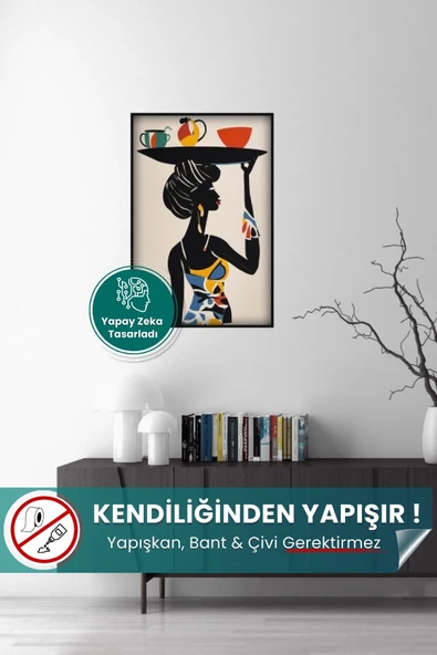 Afrikan Siyahi Kadın Portresi - Bohem Matisse Tarzı Yüksek Çözünürlüklü Duvar Poster ürün görseli 1