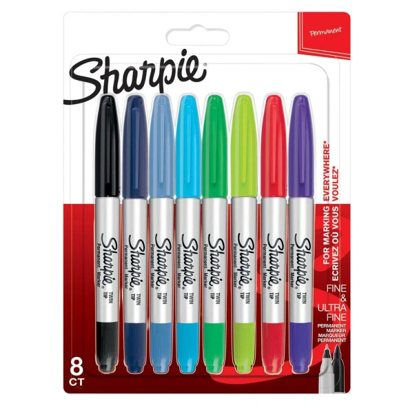 Sharpie Markör Permanent Twin Tip Karışık Renk 8 Li Paket ürün görseli 1