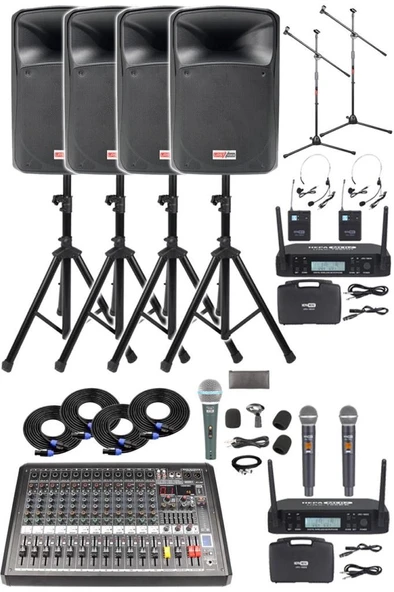 Midex Extreme Paket-4 Mixer Hoparlör Mikrofon Full Ses Sistemi Seti ürün görseli 1