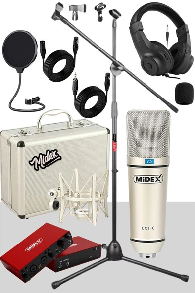 Midex CX1-C Mikrofon + GLX-800 + Kulaklık + MS06 Stand + Shock Mount Pop Filtre Set ürün görseli 1