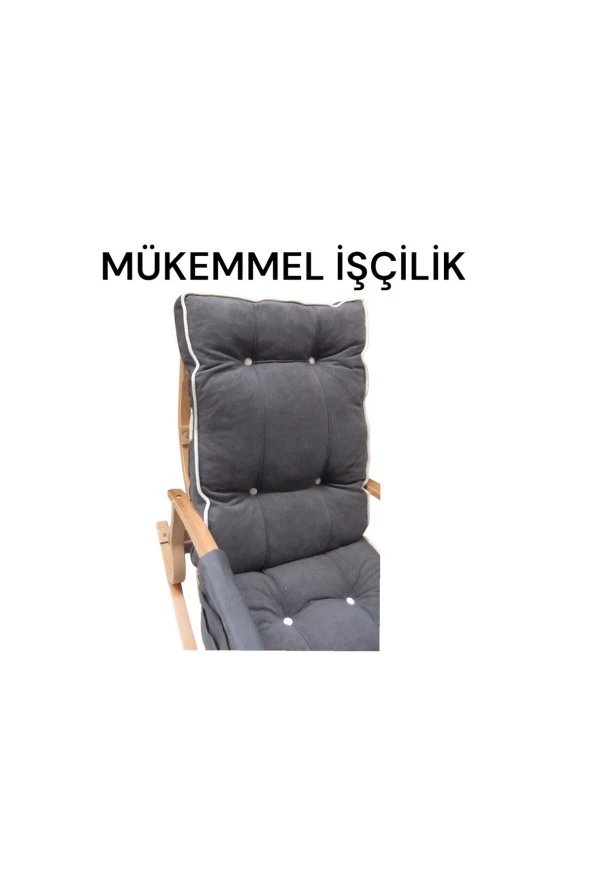 Lüx Ahşap Çift Minderli Çift Cepli Sallanan Sandalye - Resim 3