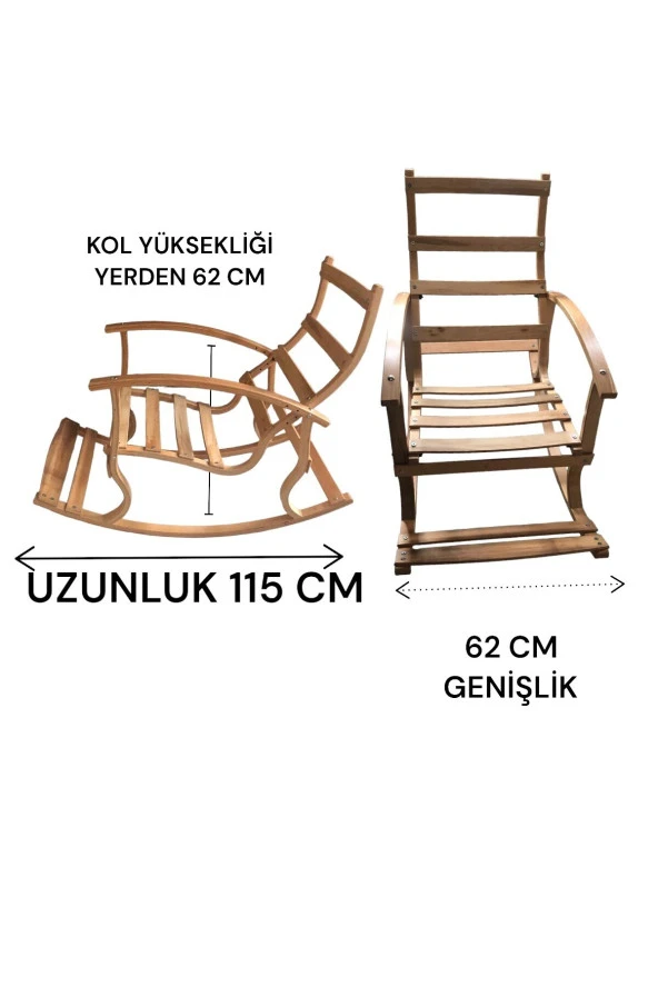 Lüx Ahşap Çift Minderli Çift Cepli Sallanan Sandalye - Resim 6