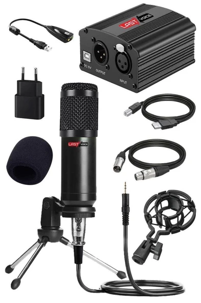 Lastvoice BM800GP PAK Condenser Mikrofon Phantom Power Mini Tripod Ses Kartı ürün görseli 1
