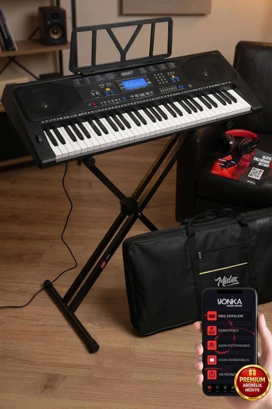 Midex PS-4500KS Tuş Hassasiyetli 61 Tuşlu Org LCD Ekran USB MP3 (Stand Kulaklık Çanta Notalık Metod) ürün görseli 1