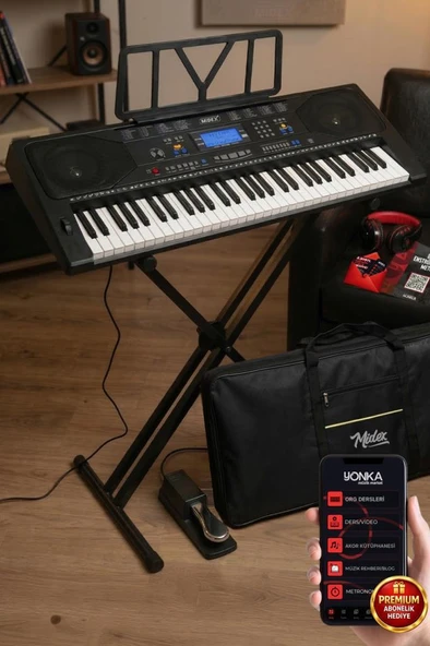Midex PS-4500KSP Tuş Hassasiyetli 61 Tuşlu Org Sustain Pedallı USB MP3 (Pedal Stand Kulaklık Çanta Notalık Metod) ürün görseli 1