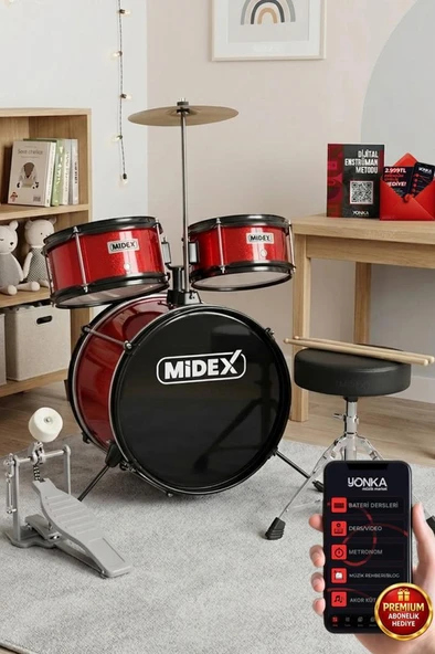 Midex CD300X-RD Akustik Junior Çocuk Baterisi Davulu Seti 5-14 Yaş İçin Full Set ürün görseli 1