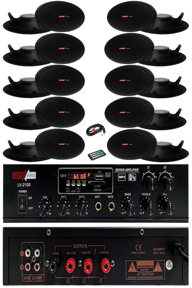 Lastvoice Black Small-8 Tavan Hoparlörü Anfi Mikrofon Ses Sistemi Paketi ürün görseli 1
